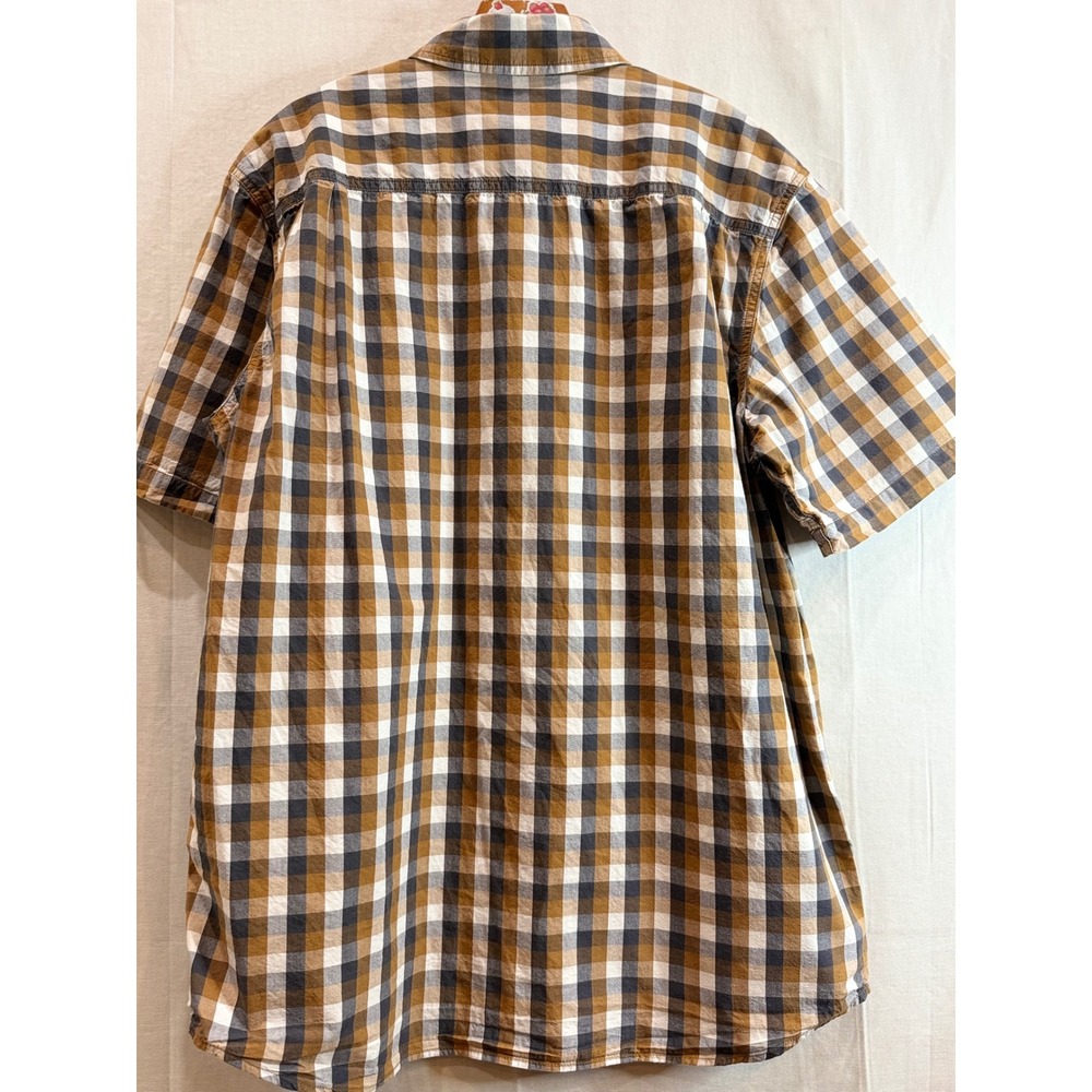 Carhartt Mens Large Short Sleeve Plaid Button Down Shirt Brown Navy 103005 211 - Picture 2 of 8